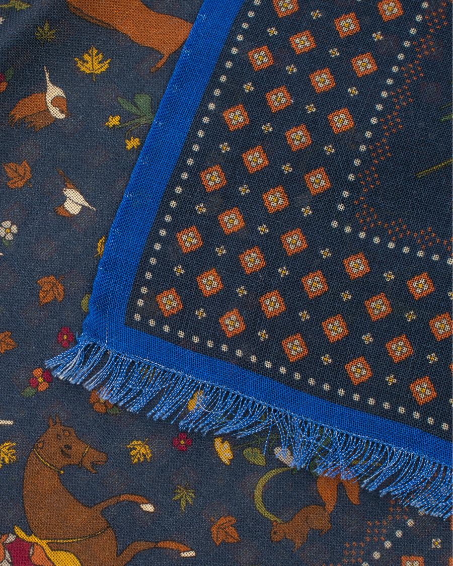 Herre | Drake's MTO Wool/Silk Printed Scarf Navy | Drake's | MTO Wool/Silk Printed Scarf Navy