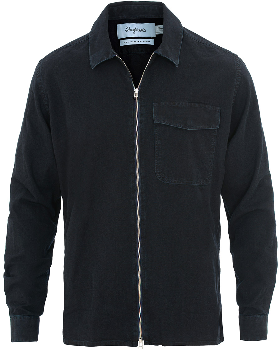 Herre | Skjorter | Schnayderman?s | Schnayderman's Cotton Shirt Zip Jacket Dark Blue
