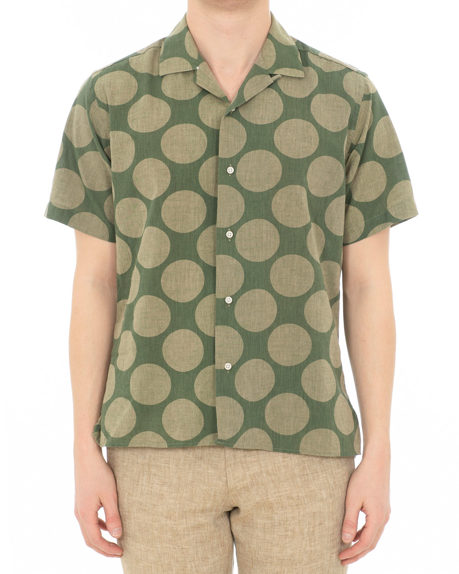 Herre | Skjorter | Gitman Vintage | Cotton/Linen Polka Dot Camp Collar Shirt Olive