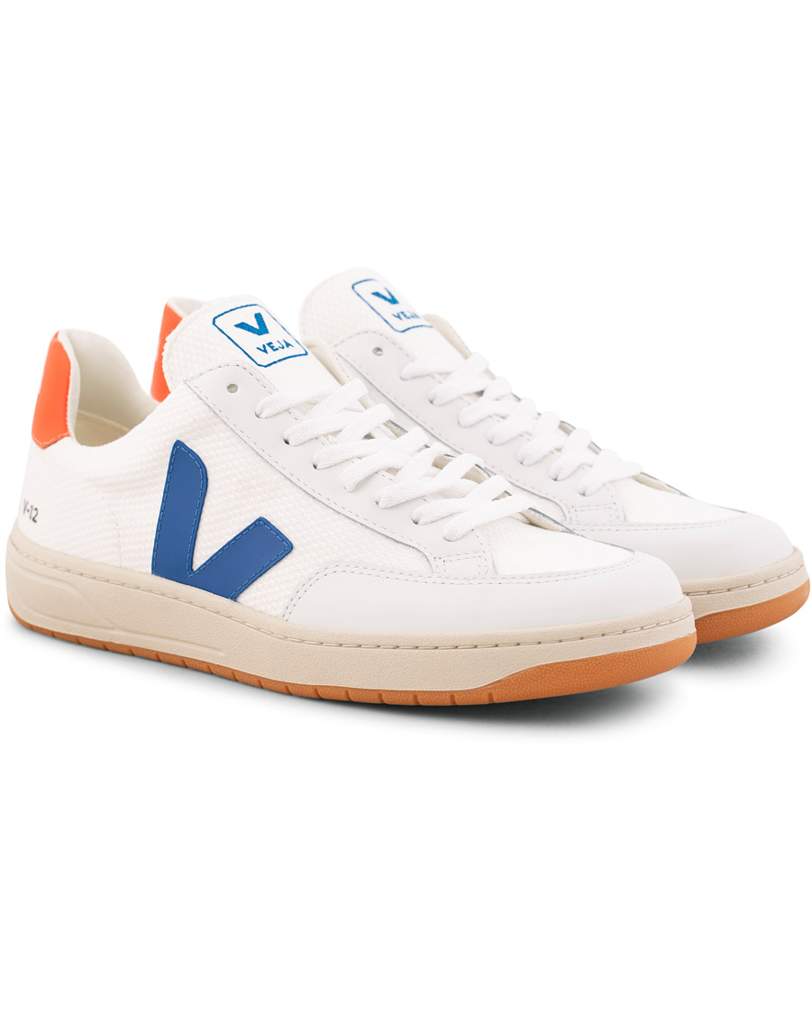 Herre | Veja V-12 Mesh Sneaker White/Indigo/Orange/Flou | Veja | V-12 Mesh Sneaker White/Indigo/Orange/Flou