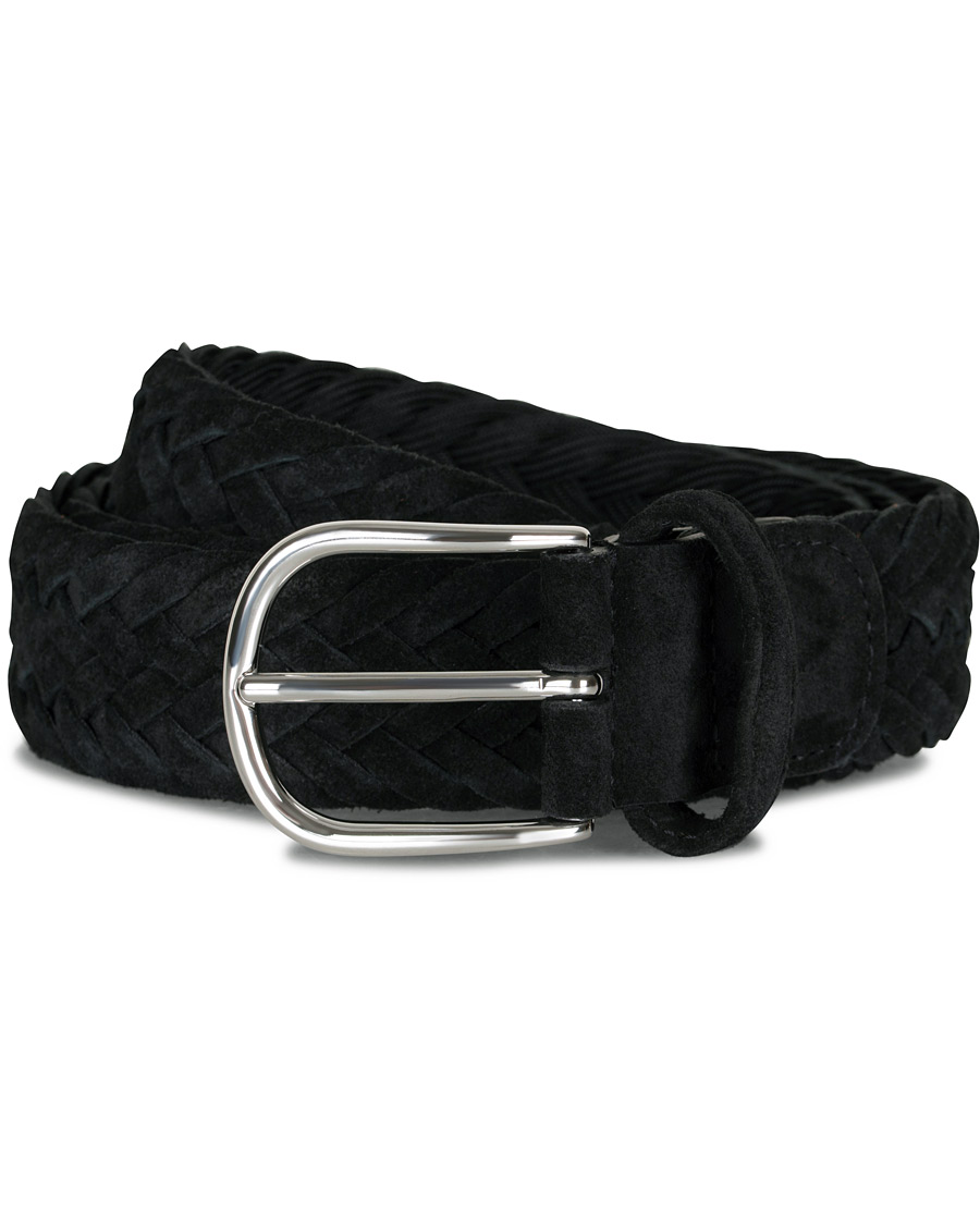 Herre | Anderson's Woven Suede 3,5 cm Belt Black 90 | Anderson's | Woven Suede 3,5 cm Belt Black 90
