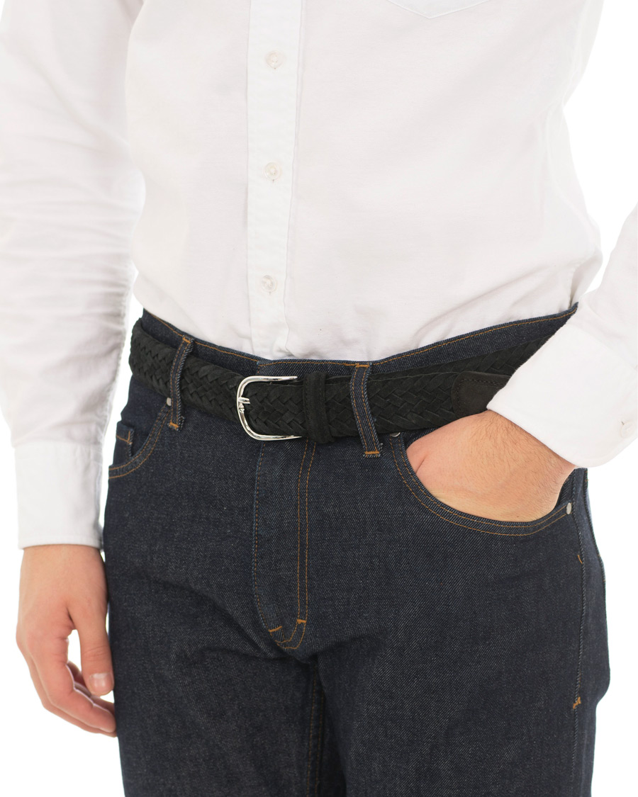 Herre | Anderson's Woven Suede 3,5 cm Belt Black 90 | Anderson's | Woven Suede 3,5 cm Belt Black 90