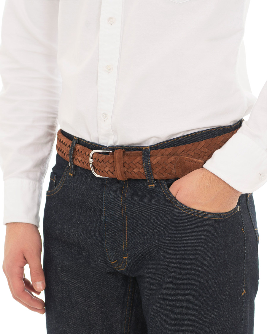 Herre | Anderson's Woven Suede 3,5 cm Belt Light Brown | Anderson's | Woven Suede 3,5 cm Belt Light Brown