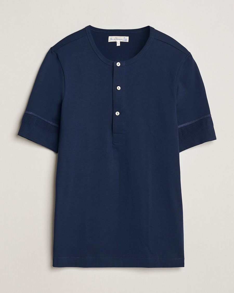 Herre | Gensere | Merz b. Schwanen | Short Sleeve Organic Cotton Henley Ink Blue