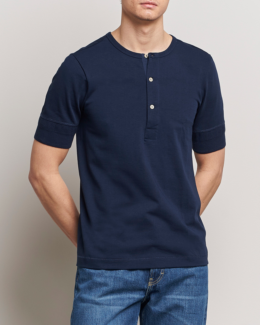 Herr |  | Merz b. Schwanen | Short Sleeve Organic Cotton Henley Ink Blue