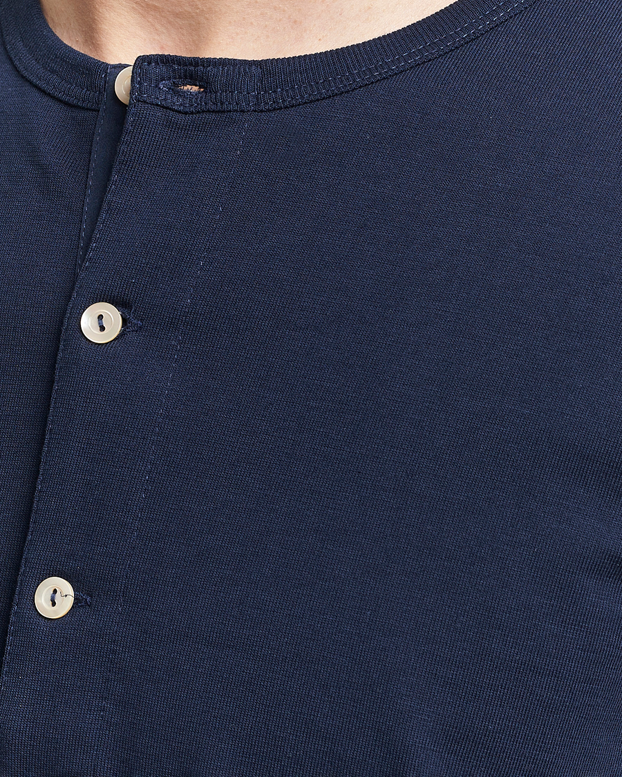 Herre | Gensere | Merz b. Schwanen | Short Sleeve Organic Cotton Henley Ink Blue