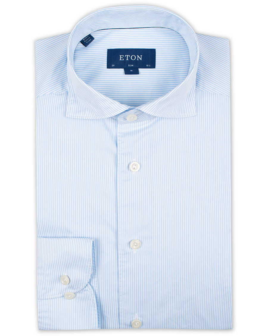 Herre | Skjorter | Eton | Slim Fit Lightweight Stripe Extreme Cutaway Blue