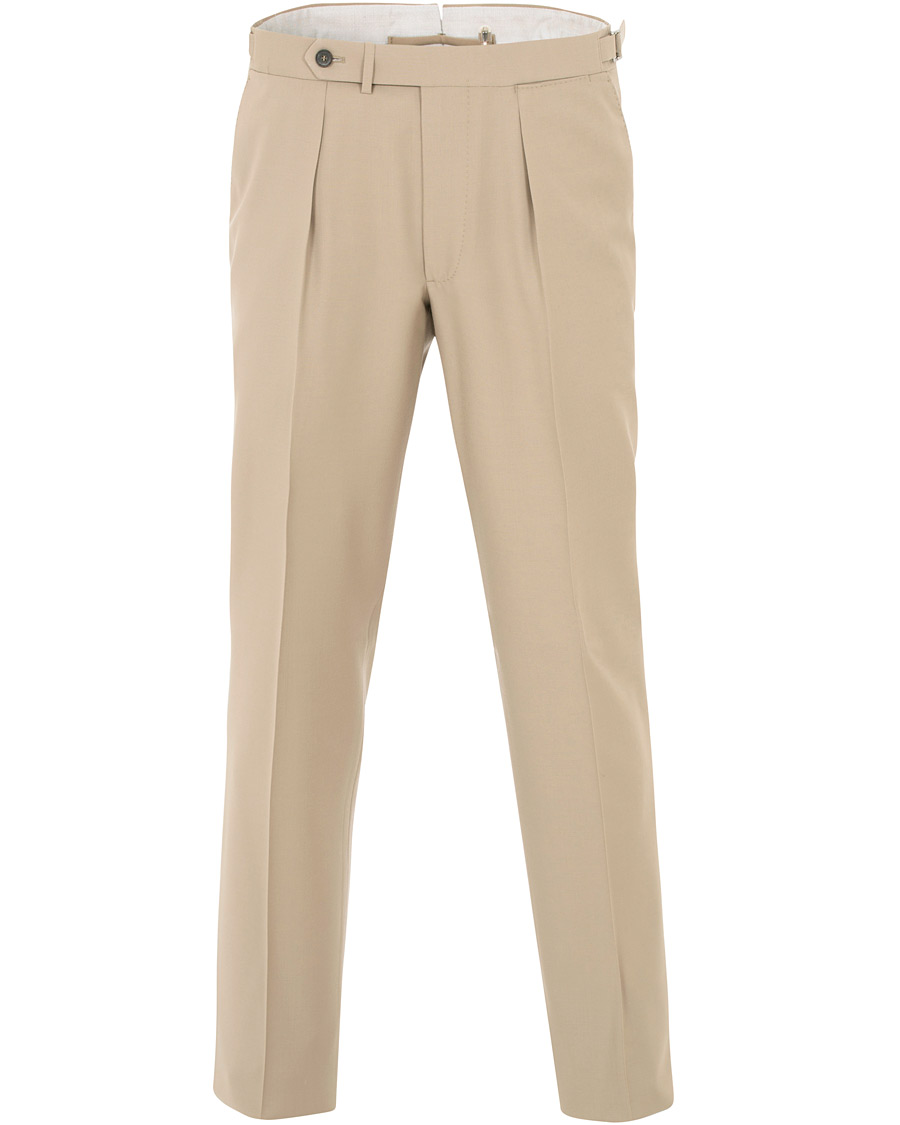 Herre | Bukser | Berg&Berg | Arnold Pleated Side Adjuster Wool Trousers Beige
