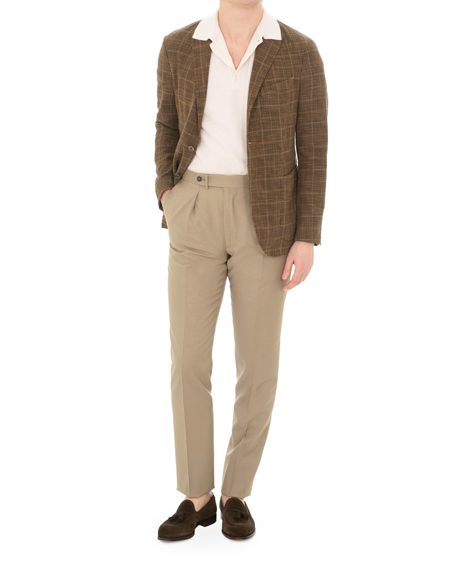 Herre | Bukser | Berg&Berg | Arnold Pleated Side Adjuster Wool Trousers Beige