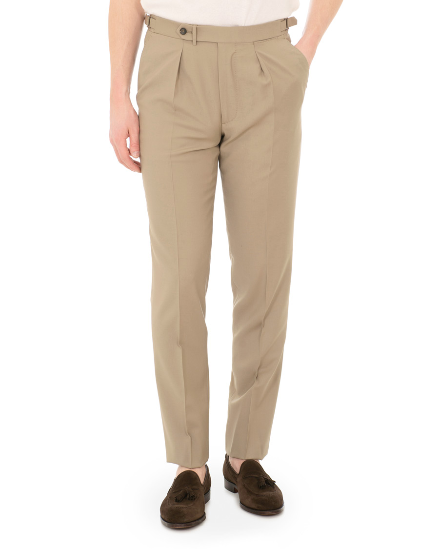 Herre | Bukser | Berg&Berg | Arnold Pleated Side Adjuster Wool Trousers Beige