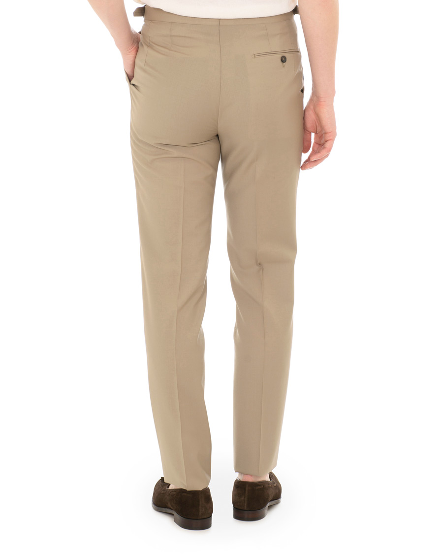 Herre | Bukser | Berg&Berg | Arnold Pleated Side Adjuster Wool Trousers Beige