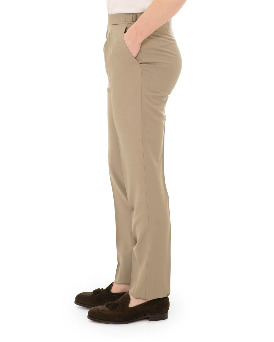 Herre | Bukser | Berg&Berg | Arnold Pleated Side Adjuster Wool Trousers Beige