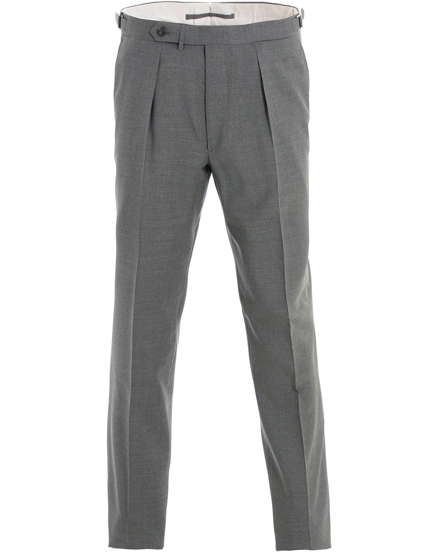 Herre | Bukser | Berg&Berg | Arnold Pleated Side Adjuster Wool Trousers Grey