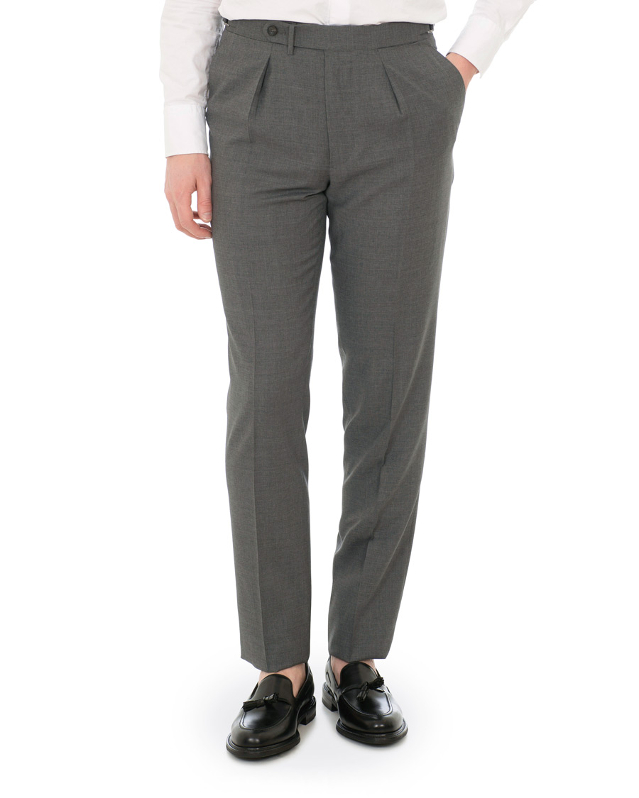 Herre | Bukser | Berg&Berg | Arnold Pleated Side Adjuster Wool Trousers Grey