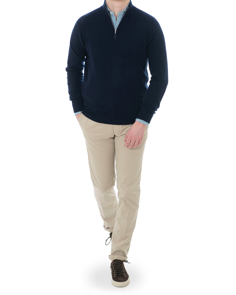 Herre | Gensere | Soft Goat | Cashmere Half Zip Navy