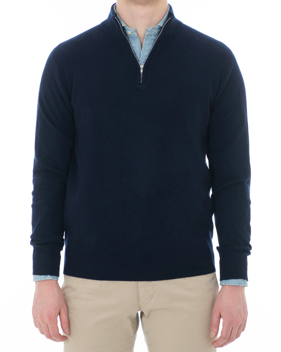 Herre | Gensere | Soft Goat | Cashmere Half Zip Navy