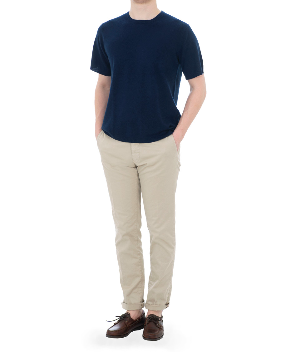 Herre | T-Shirts | Soft Goat | Cashmere T-shirt Navy