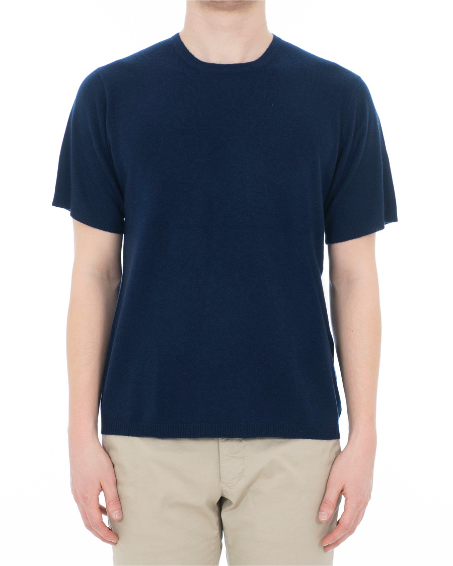 Herre | T-Shirts | Soft Goat | Cashmere T-shirt Navy