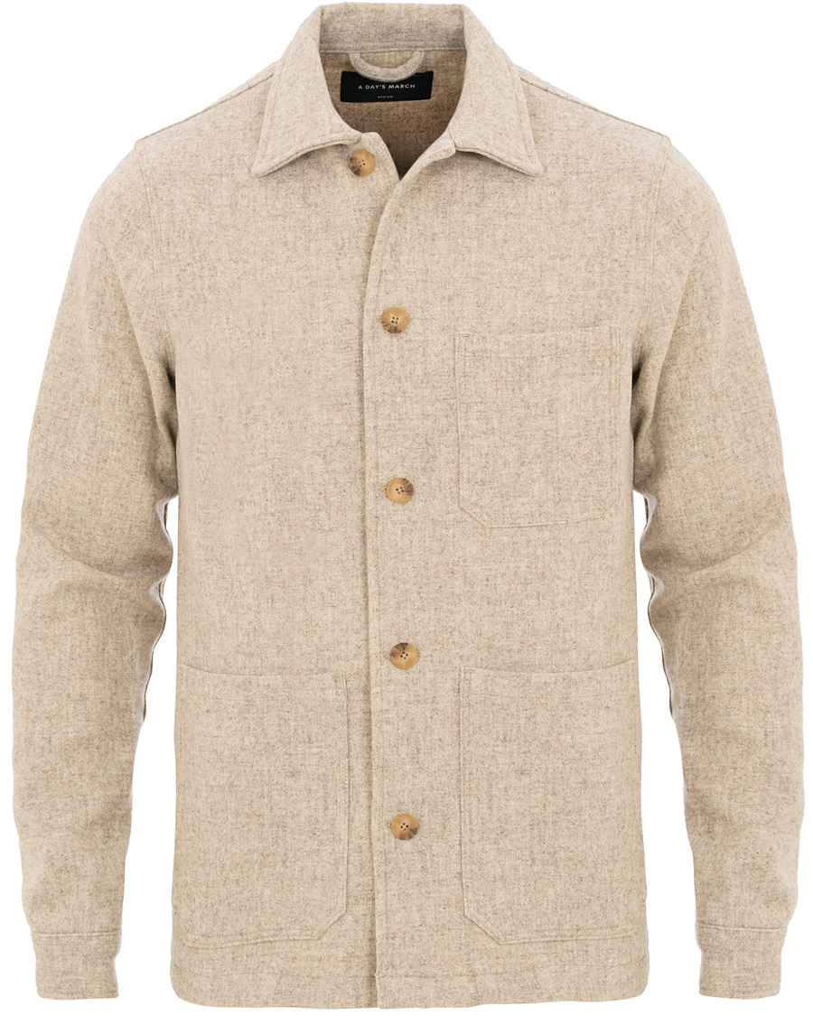 Herre | Skjorter | A Day's March | Original Wool Overshirt Off White Melange