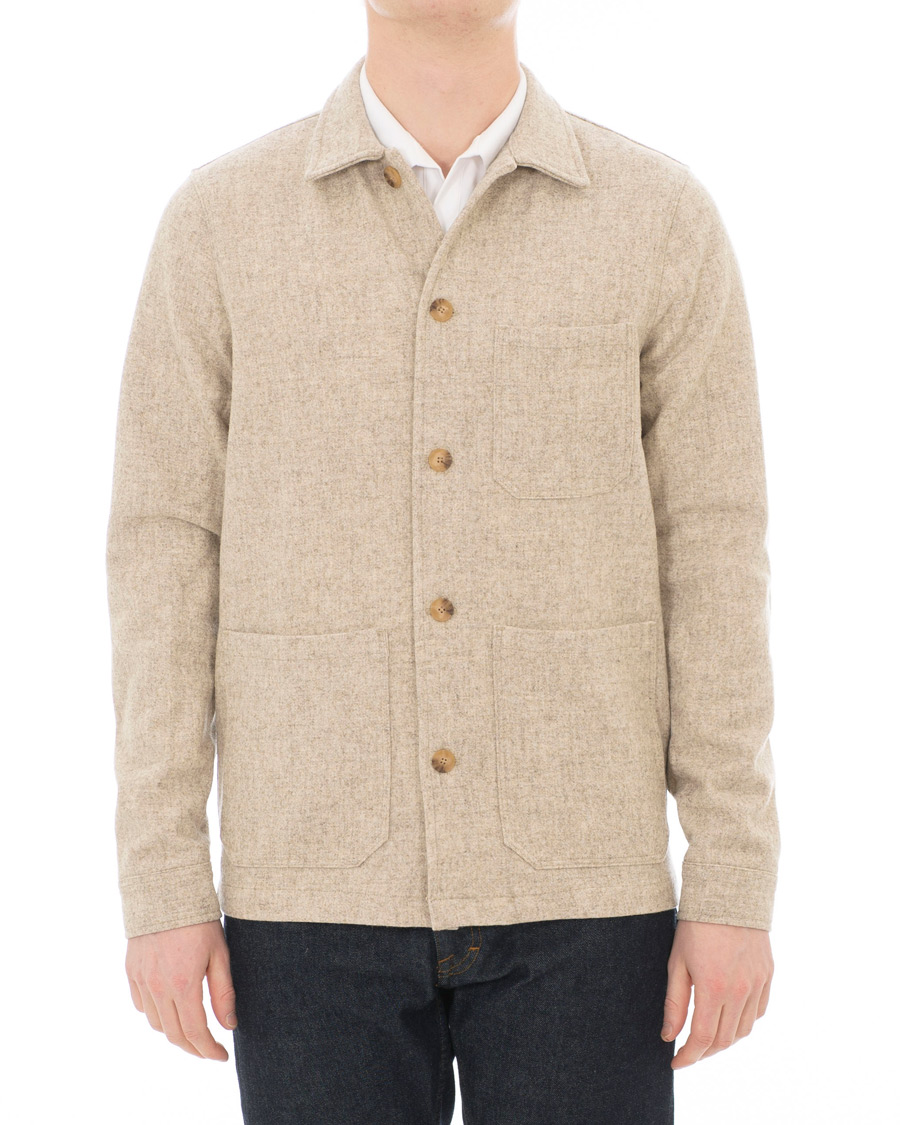 Herre | Skjorter | A Day's March | Original Wool Overshirt Off White Melange