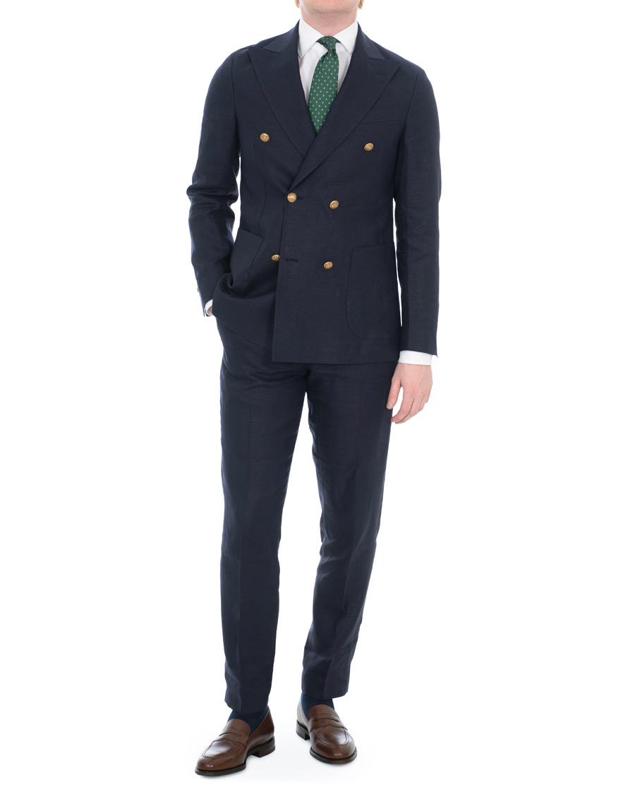 Herre | Dressjakker | Oscar Jacobson | Erik Double Breasted Linen Blazer Navy