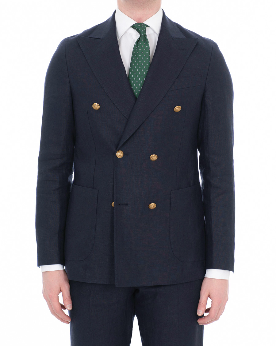 Herre | Dressjakker | Oscar Jacobson | Erik Double Breasted Linen Blazer Navy
