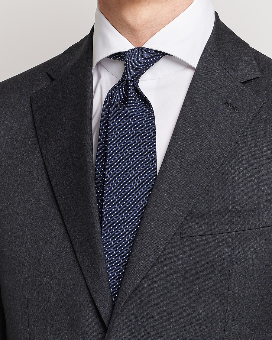 Men | Ties | Amanda Christensen | Micro Dot Classic Tie 8 cm Navy/White