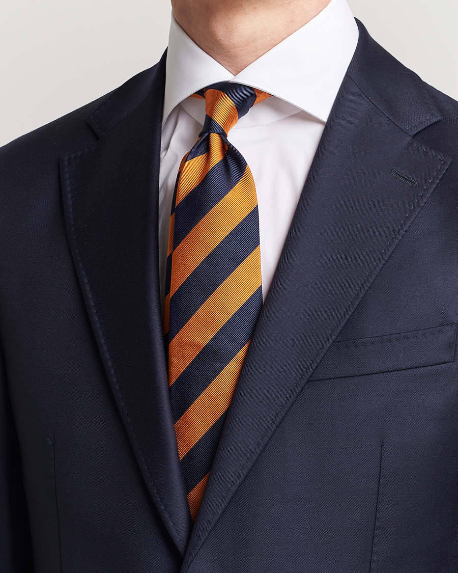 Herre | Amanda Christensen | Amanda Christensen | Regemental Stripe Classic Tie 8 cm Orange/Navy