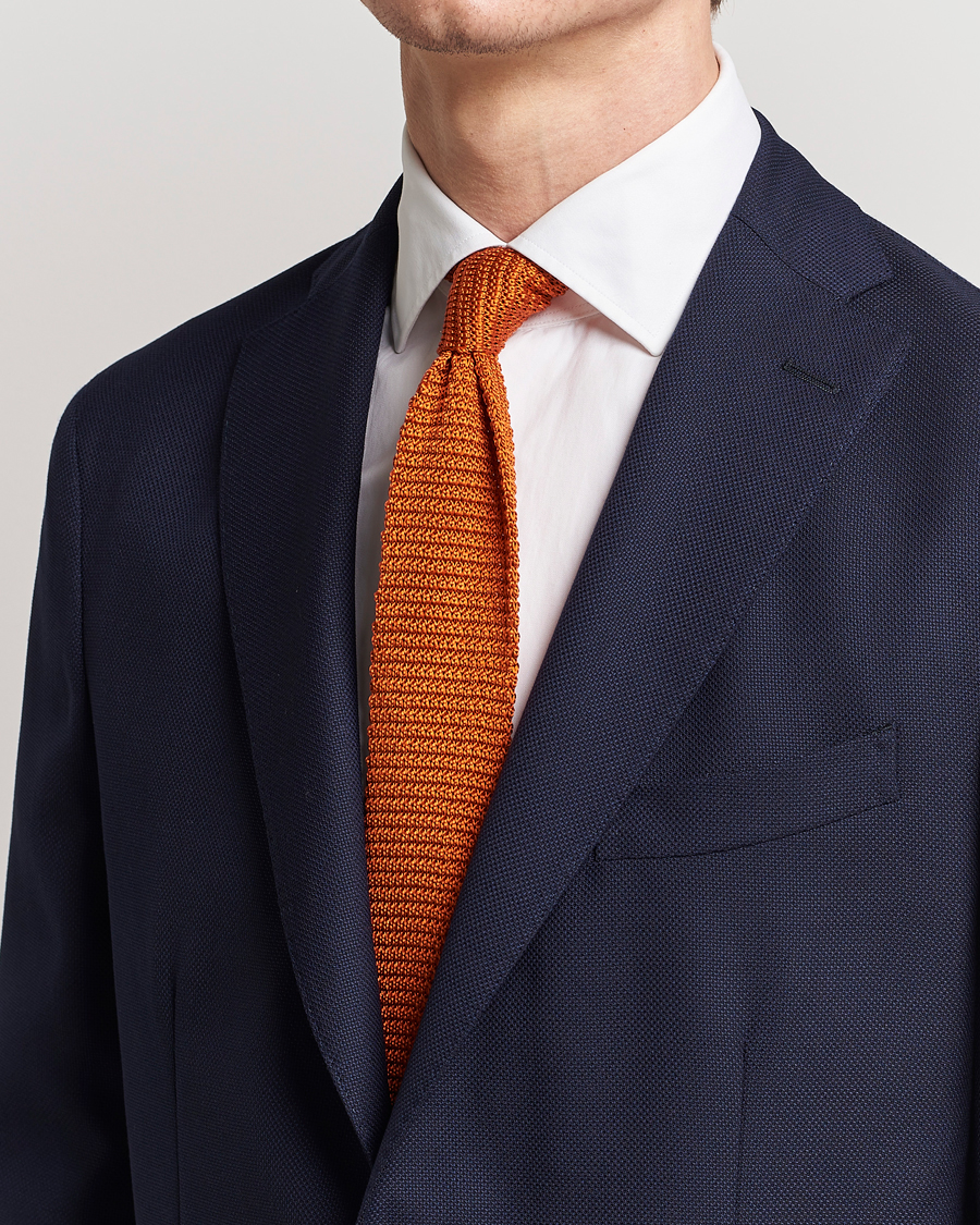 Herre |  | Amanda Christensen | Knitted Silk Tie 6 cm Orange