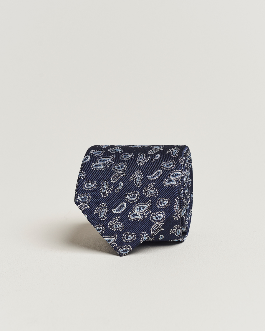 Herre | Slips | Amanda Christensen | Paisley Woven Silk Tie 8 cm Navy