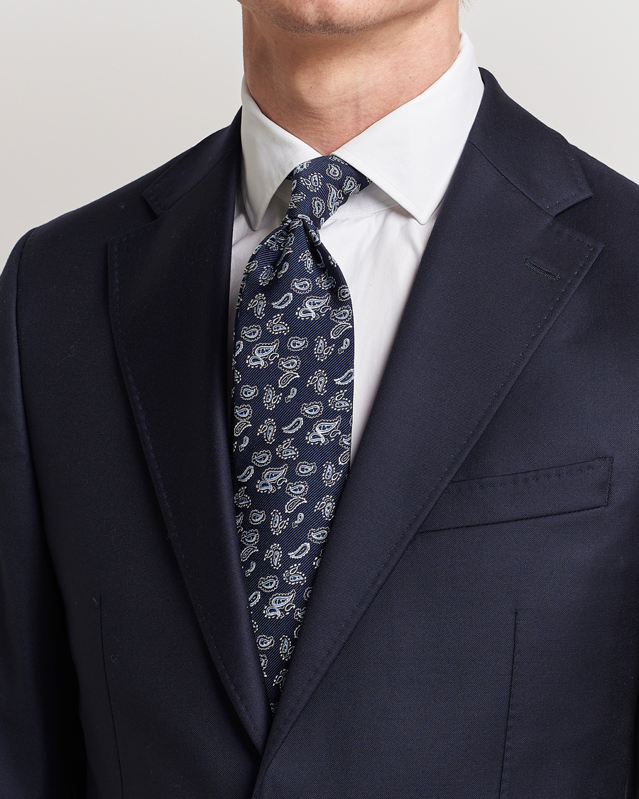 Herre |  | Amanda Christensen | Paisley Woven Silk Tie 8 cm Navy