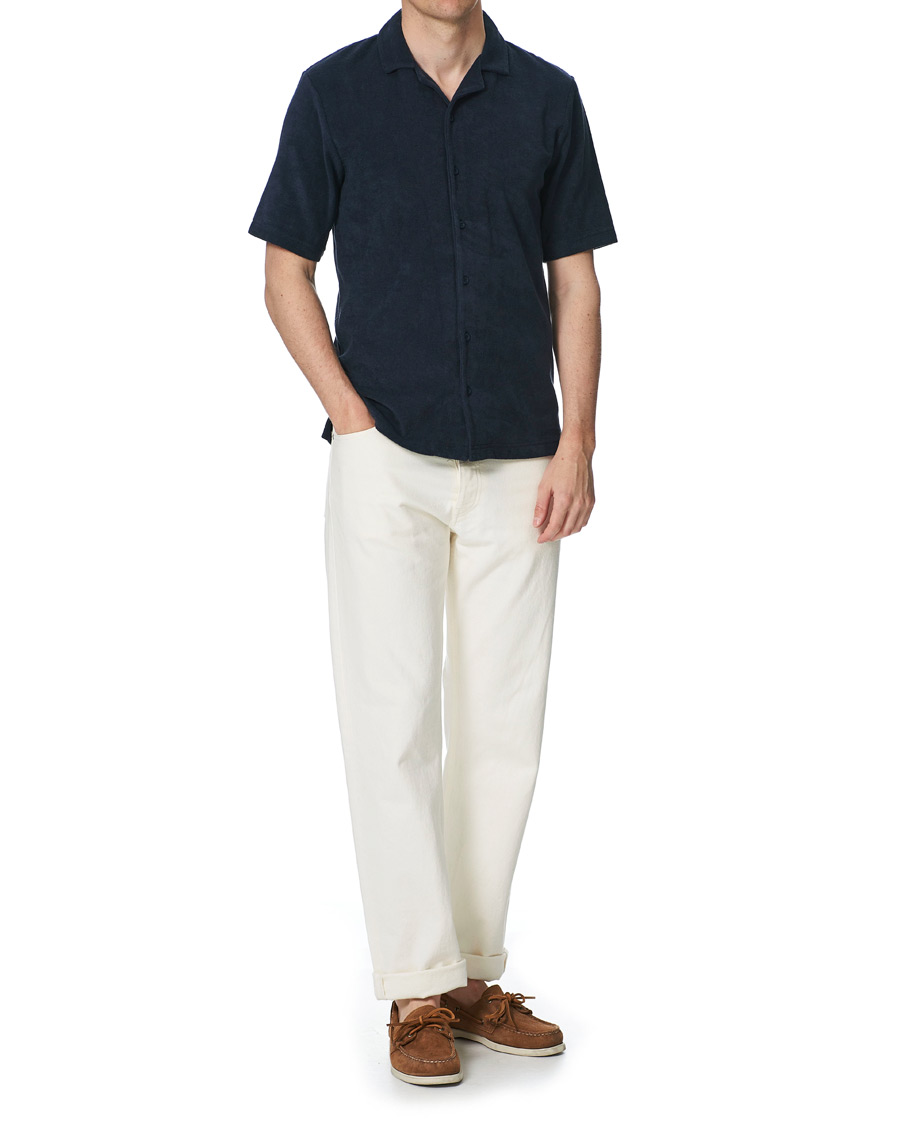 Herre | Skjorter | Sunspel | Towelling Camp Collar Shirt Navy