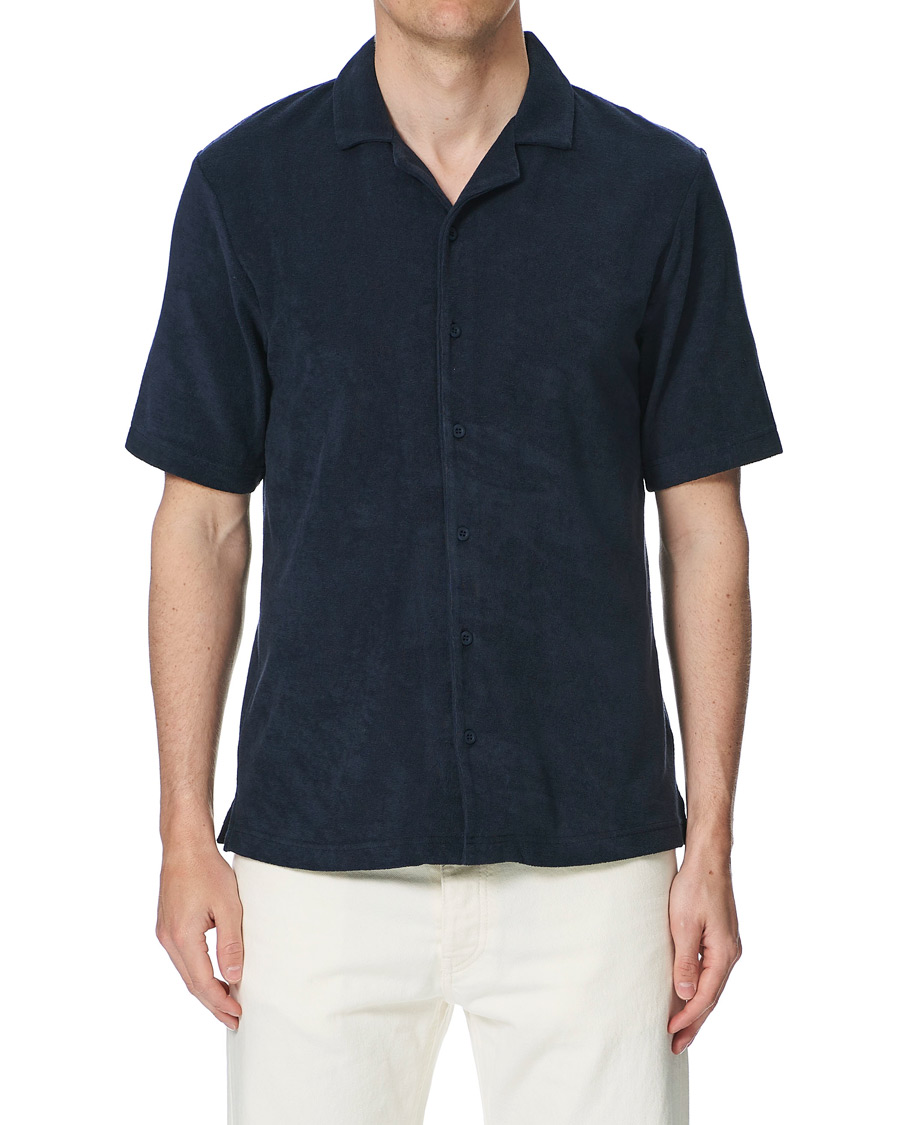Herre | Skjorter | Sunspel | Towelling Camp Collar Shirt Navy
