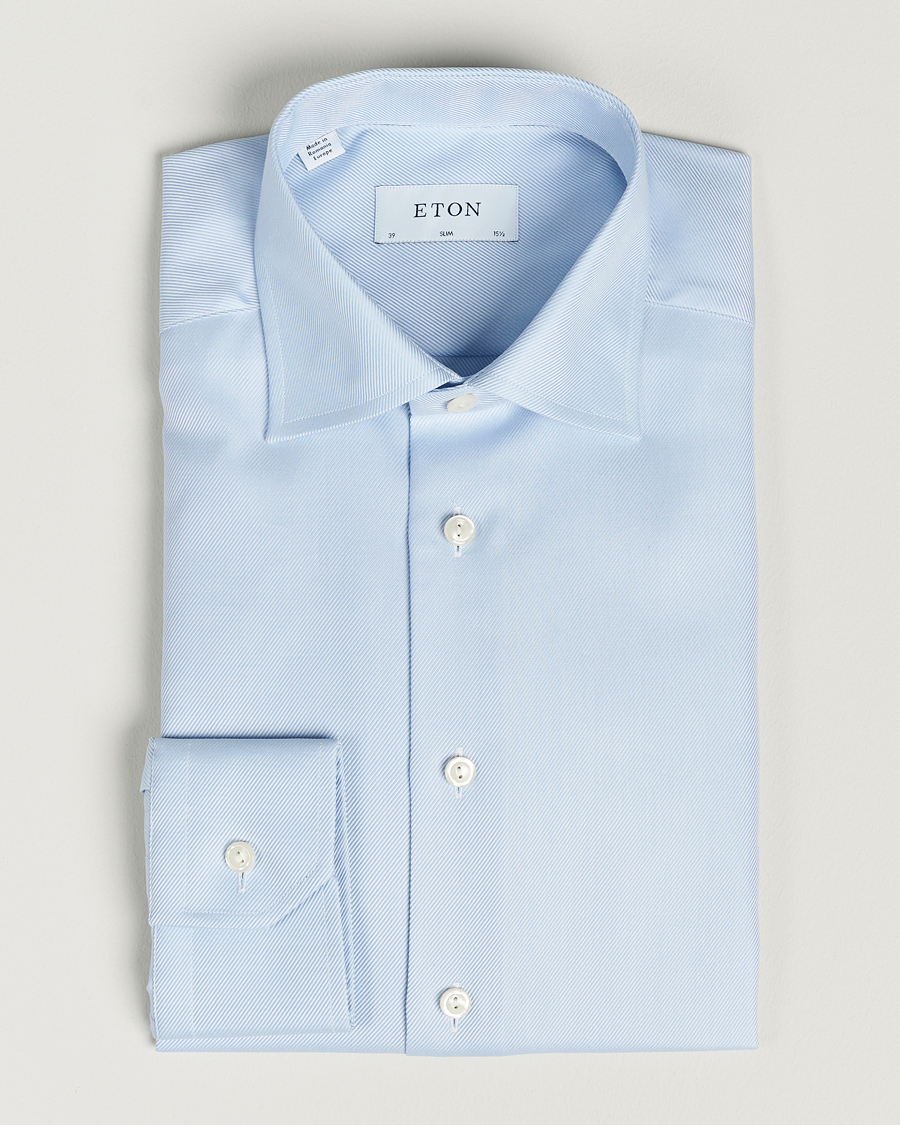Herre | Skjorter | Eton | Slim Fit Textured Twill Shirt Blue