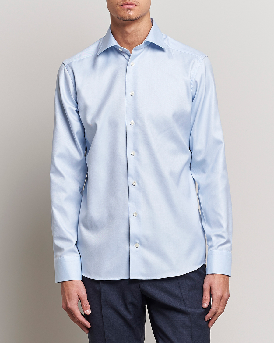 Herre | Wardrobe basics | Eton | Slim Fit Textured Twill Shirt Blue