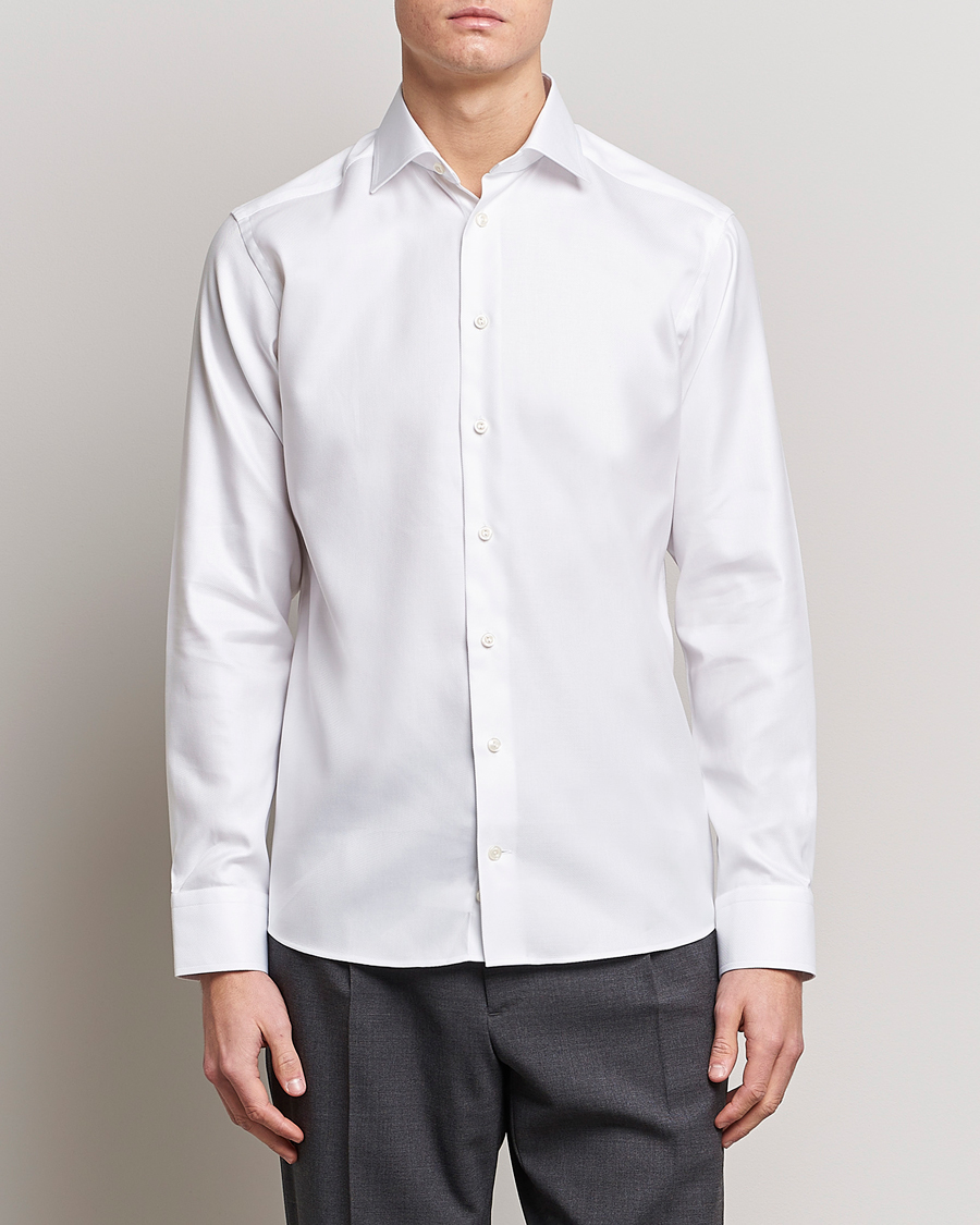 Herre | Wardrobe basics | Eton | Slim Fit Textured Twill Shirt White