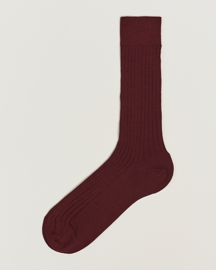 Herre | Undertøy | Bresciani | Wool/Nylon Ribbed Short Socks Burgundy