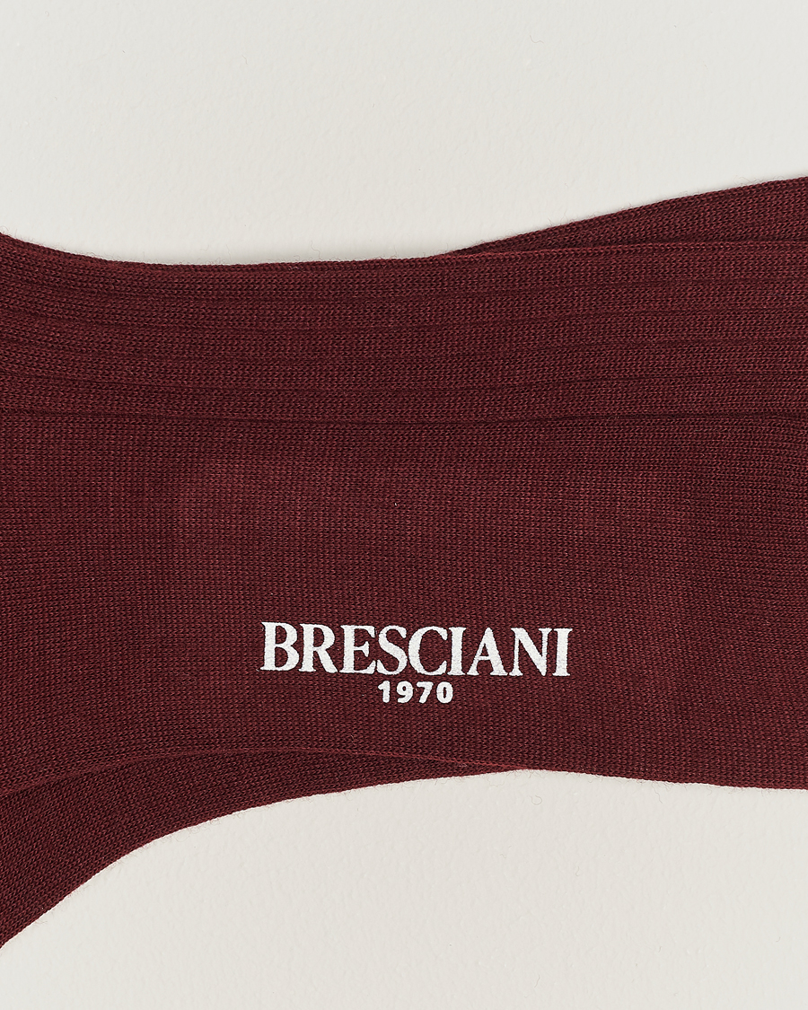 Herre | Vanlige sokker | Bresciani | Wool/Nylon Ribbed Short Socks Burgundy