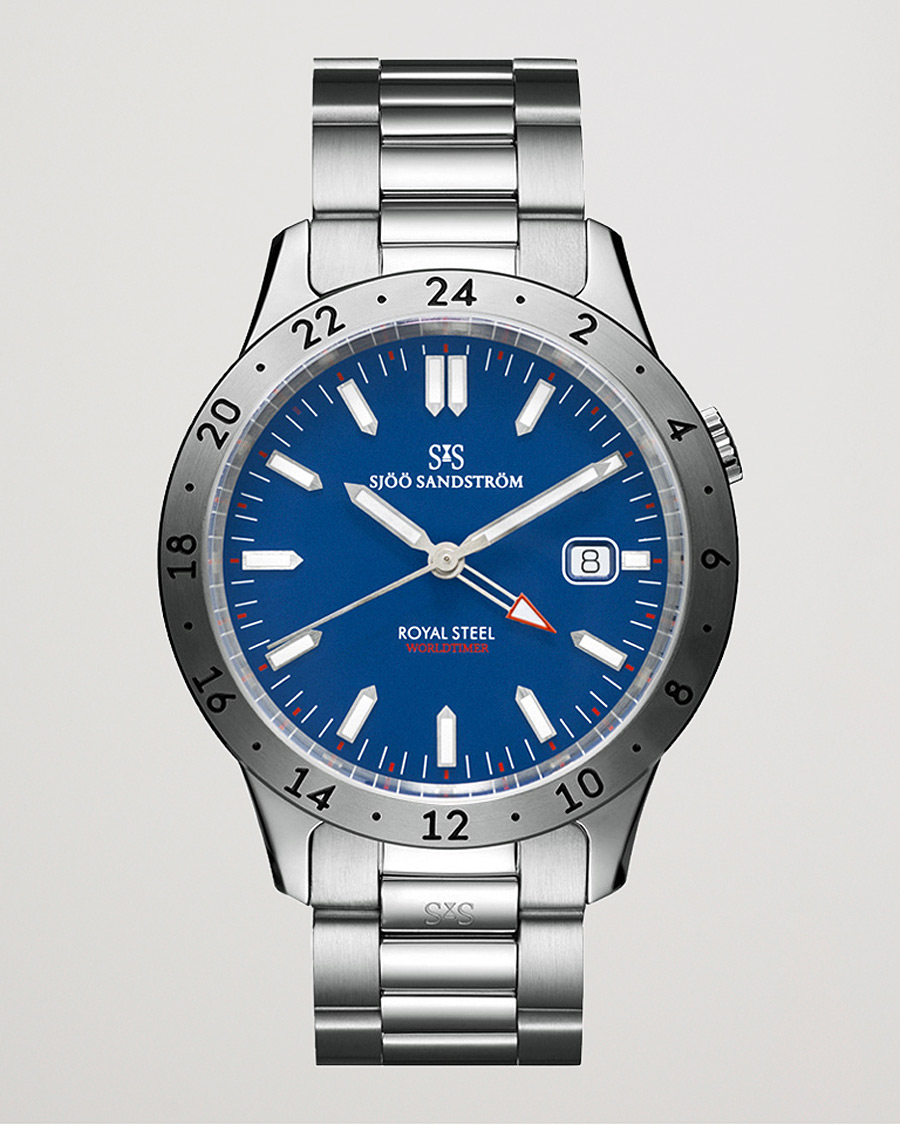 Herre | Sjöö Sandström Royal Steel Worldtimer 41mm Blue with Steel | Sjöö Sandström | Royal Steel Worldtimer 41mm Blue with Steel
