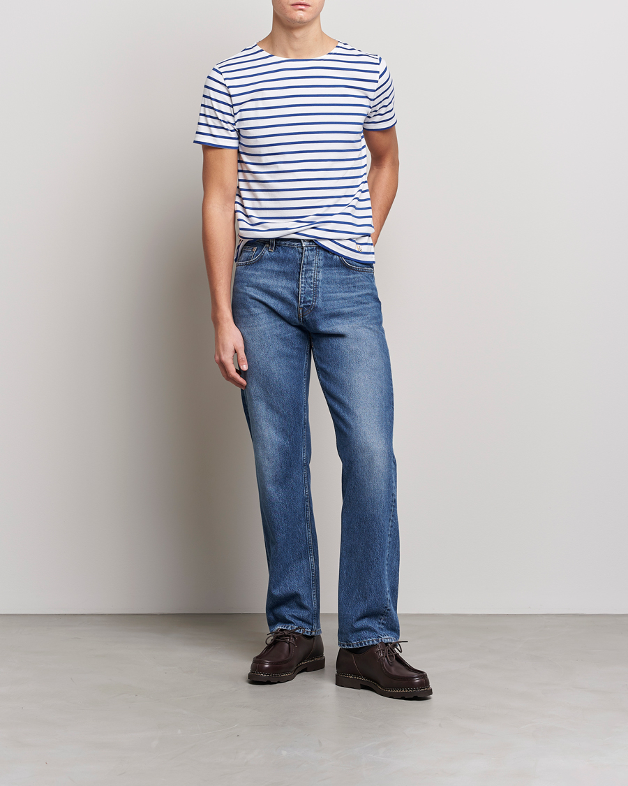 Herre | T-Shirts | Armor-lux | Hoëdic Boatneck Héritage Stripe T-shirt White/Blue