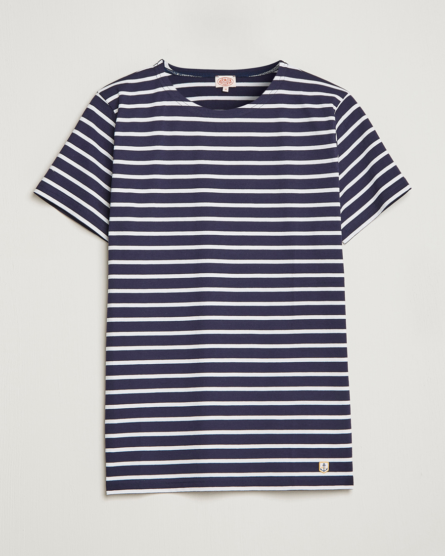 Herre | T-Shirts | Armor-lux | Hoëdic Boatneck Héritage Stripe T-shirt Navy/White
