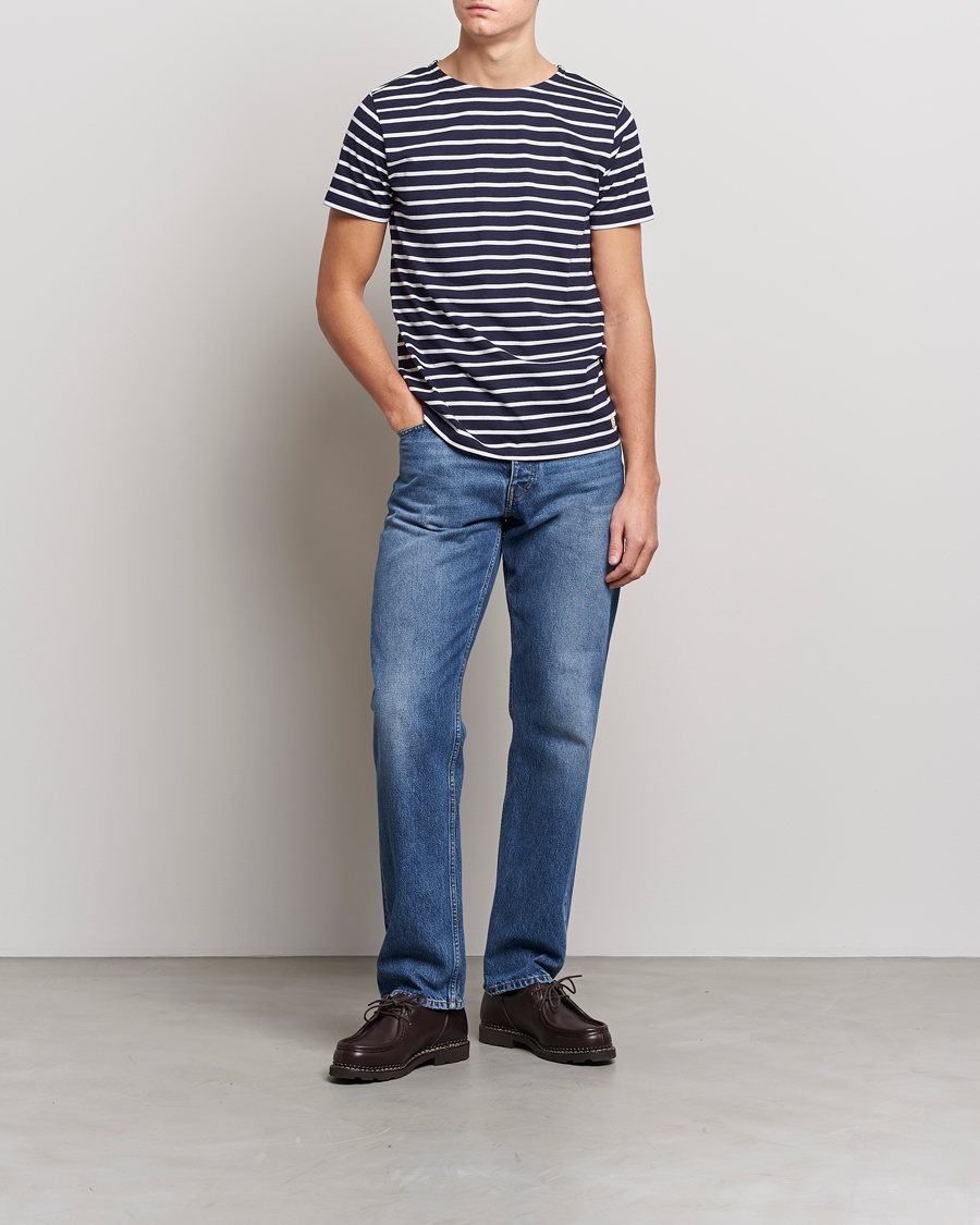 Herre | T-Shirts | Armor-lux | Hoëdic Boatneck Héritage Stripe T-shirt Navy/White