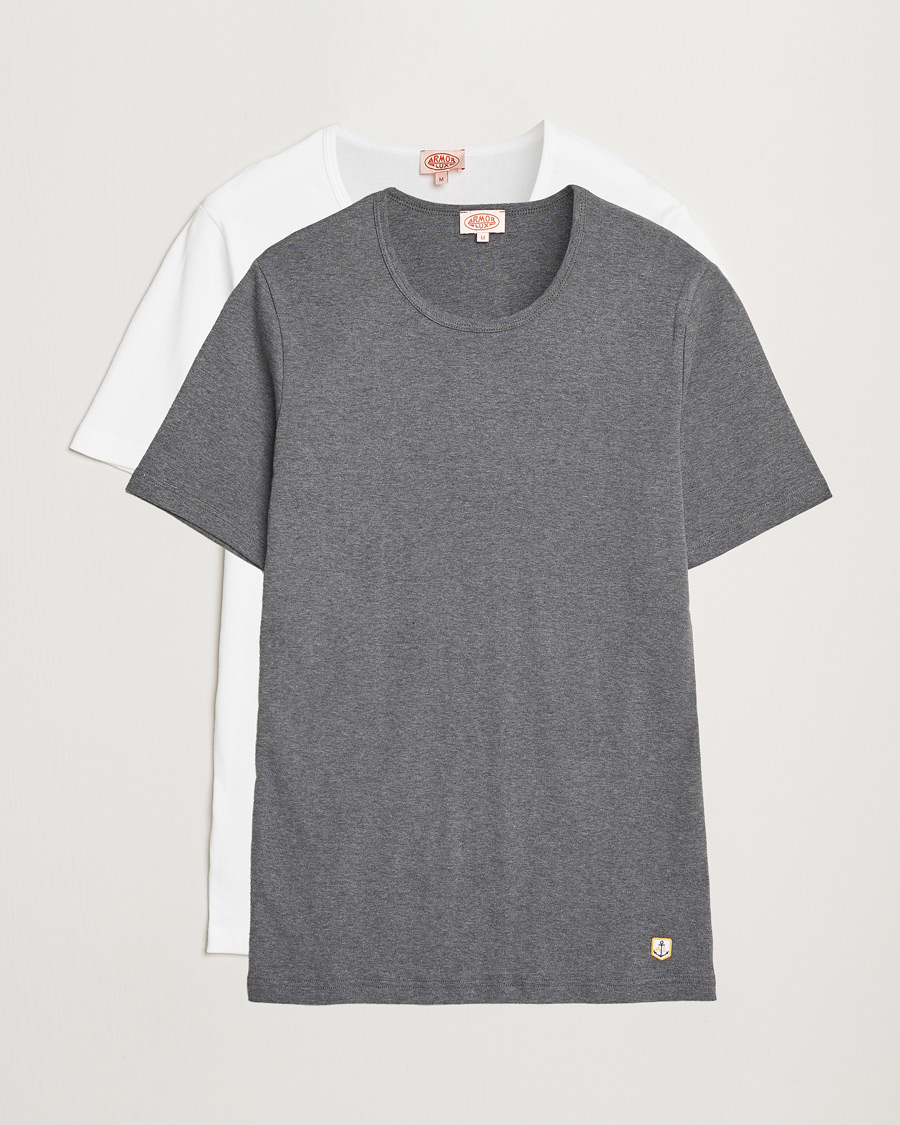 Herre | T-Shirts | Armor-lux | 2-Pack Crew Neck T-Shirt White/Grey Melange