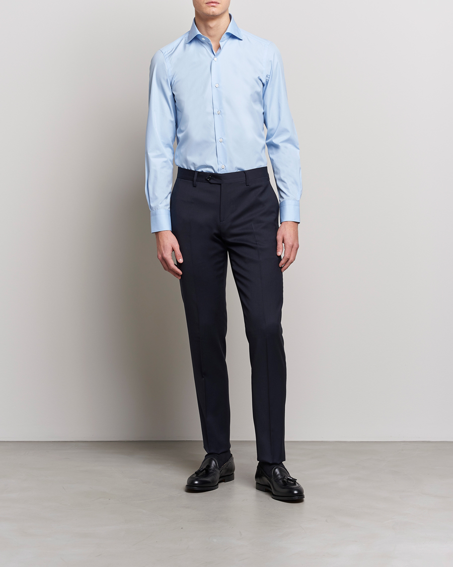 Herre | Mørk dress | Finamore Napoli | Milano Slim Fit Classic Shirt Light Blue