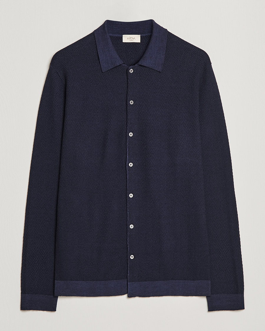 Herre | Gensere | Altea | Herringbone Wool Shirt Navy