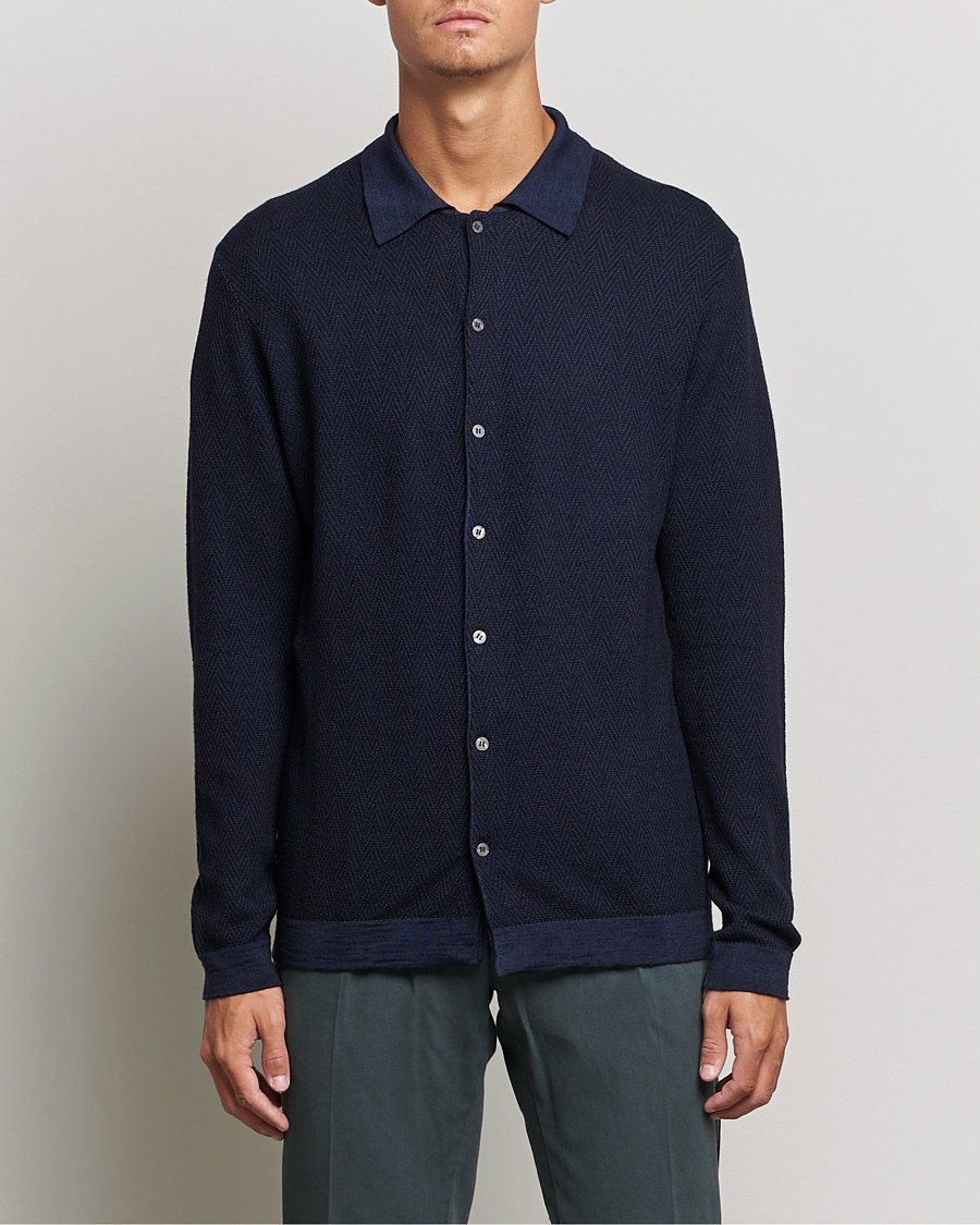 Herre | Gensere | Altea | Herringbone Wool Shirt Navy