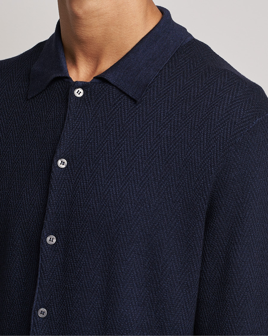 Herre | Gensere | Altea | Herringbone Wool Shirt Navy