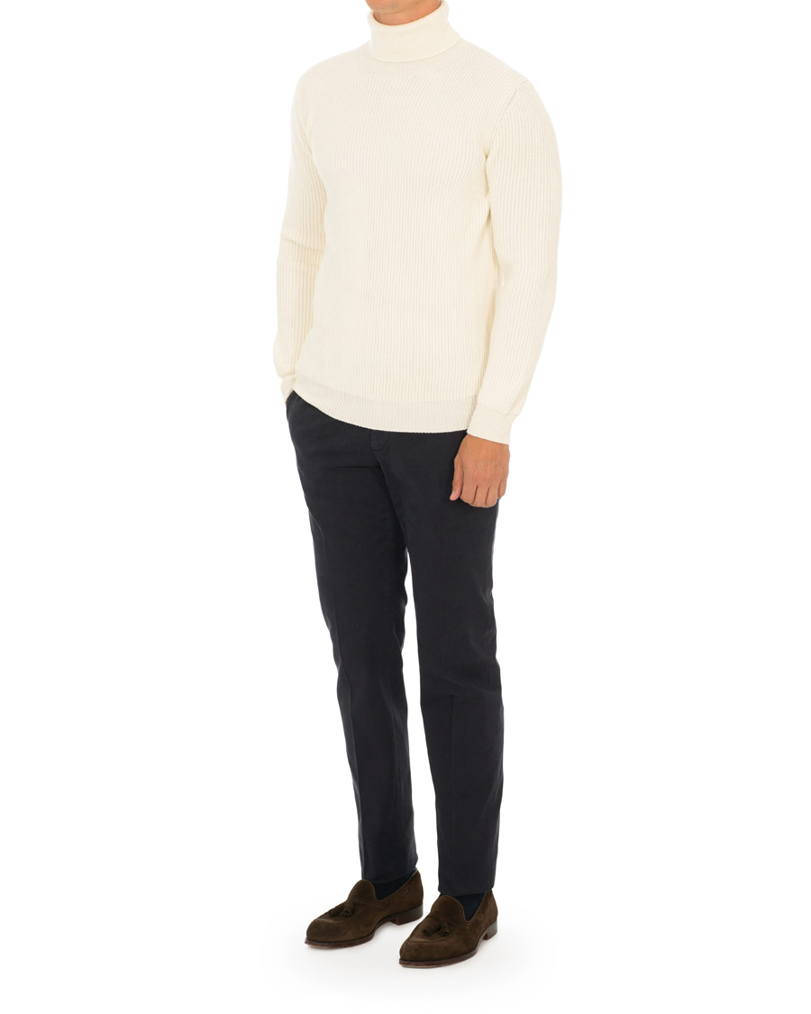 Herre | Gensere | Altea | Rib Stitch Wool Turtleneck Sweater Off White