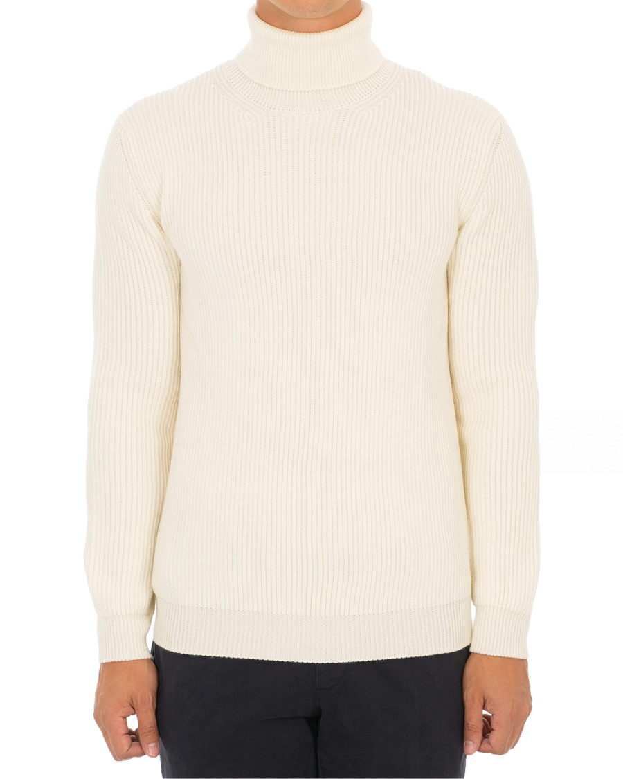 Herre | Gensere | Altea | Rib Stitch Wool Turtleneck Sweater Off White