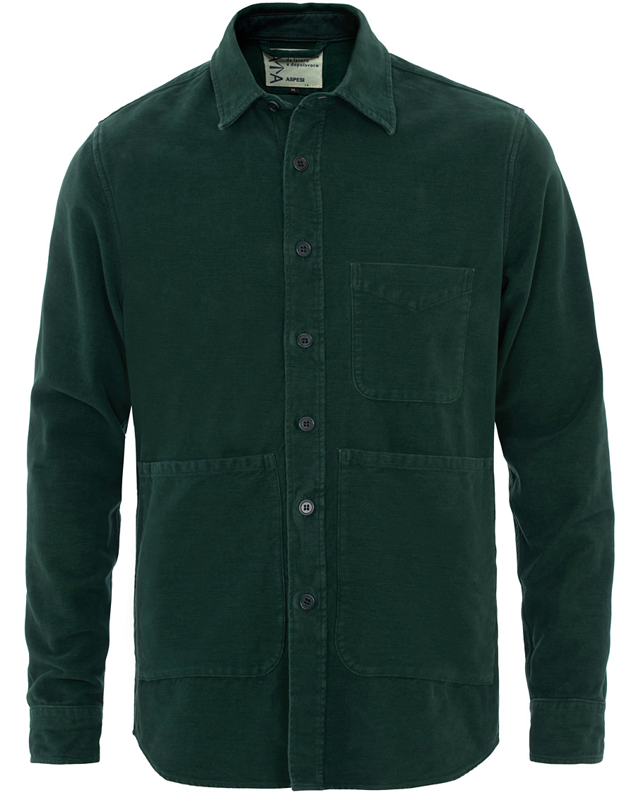 Herre | Skjorter | Aspesi | Garment Dyed Cotton Shirt Jacket Dark Green